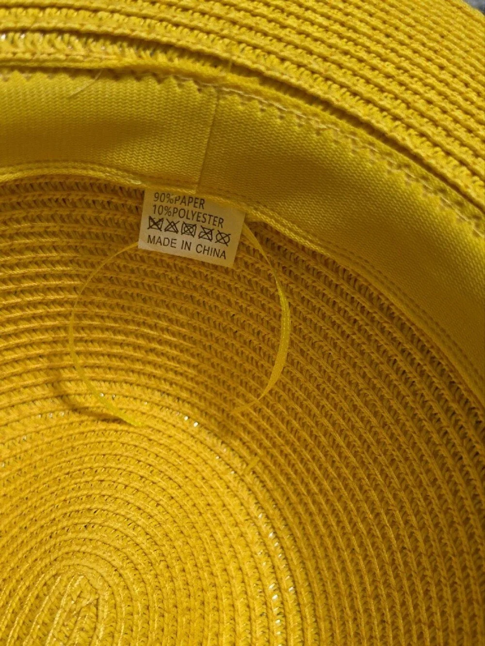 Yellow Straw Sun Hat with Multicolor Ribbon